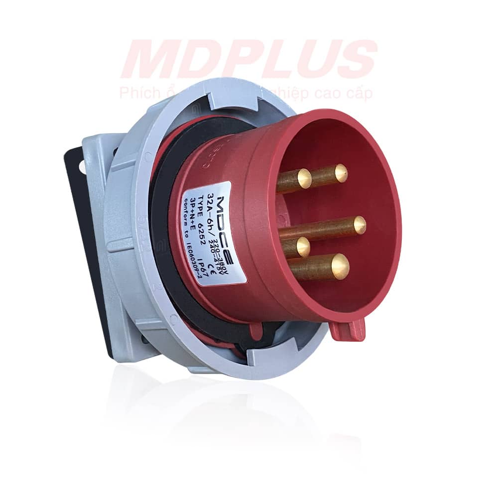Phích cắm công nghiệp 3 pha 5 chấu IP67 gắn tủ điện