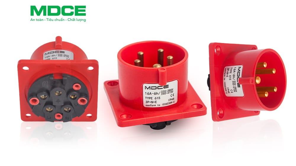MD615 phích cắm công nghiệp gắn tủ 3 pha 16A 5 chấu